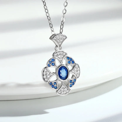 Ginkgo Leaf Blue Sapphire Pendant S925 Sterling Silver - Y.S Alley