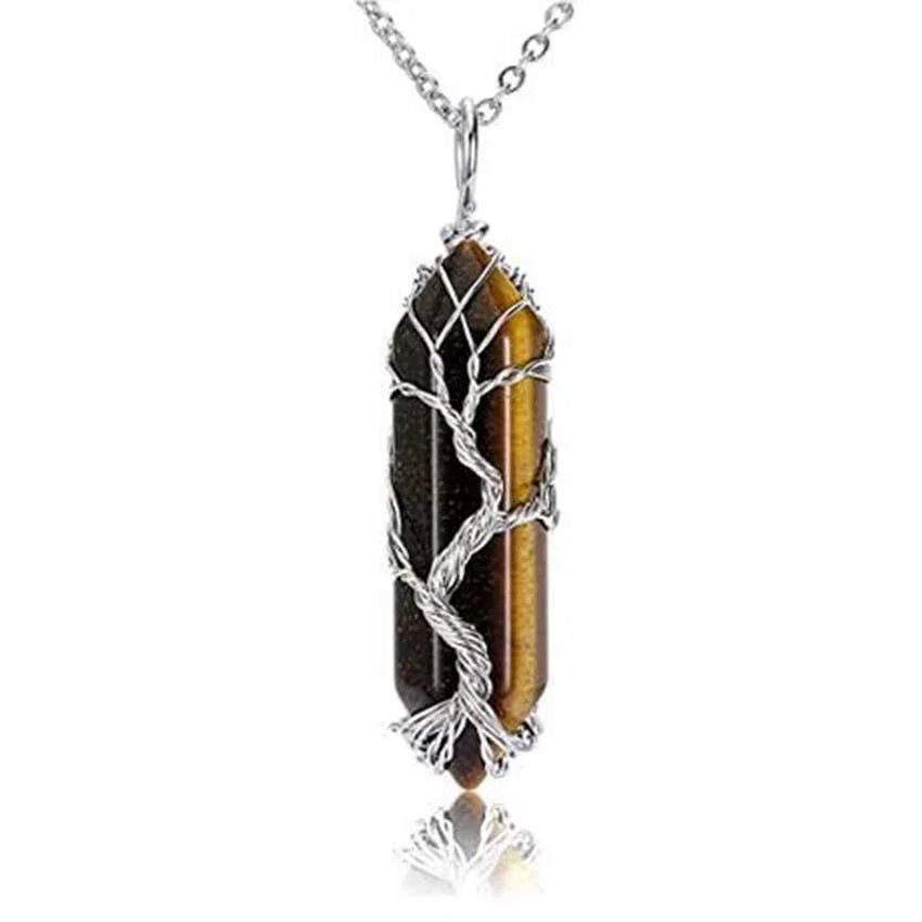 TreeWeave Crystal Pendant — Wire-Wrapped Gem Point (50 × 12 mm) - Y.S Alley