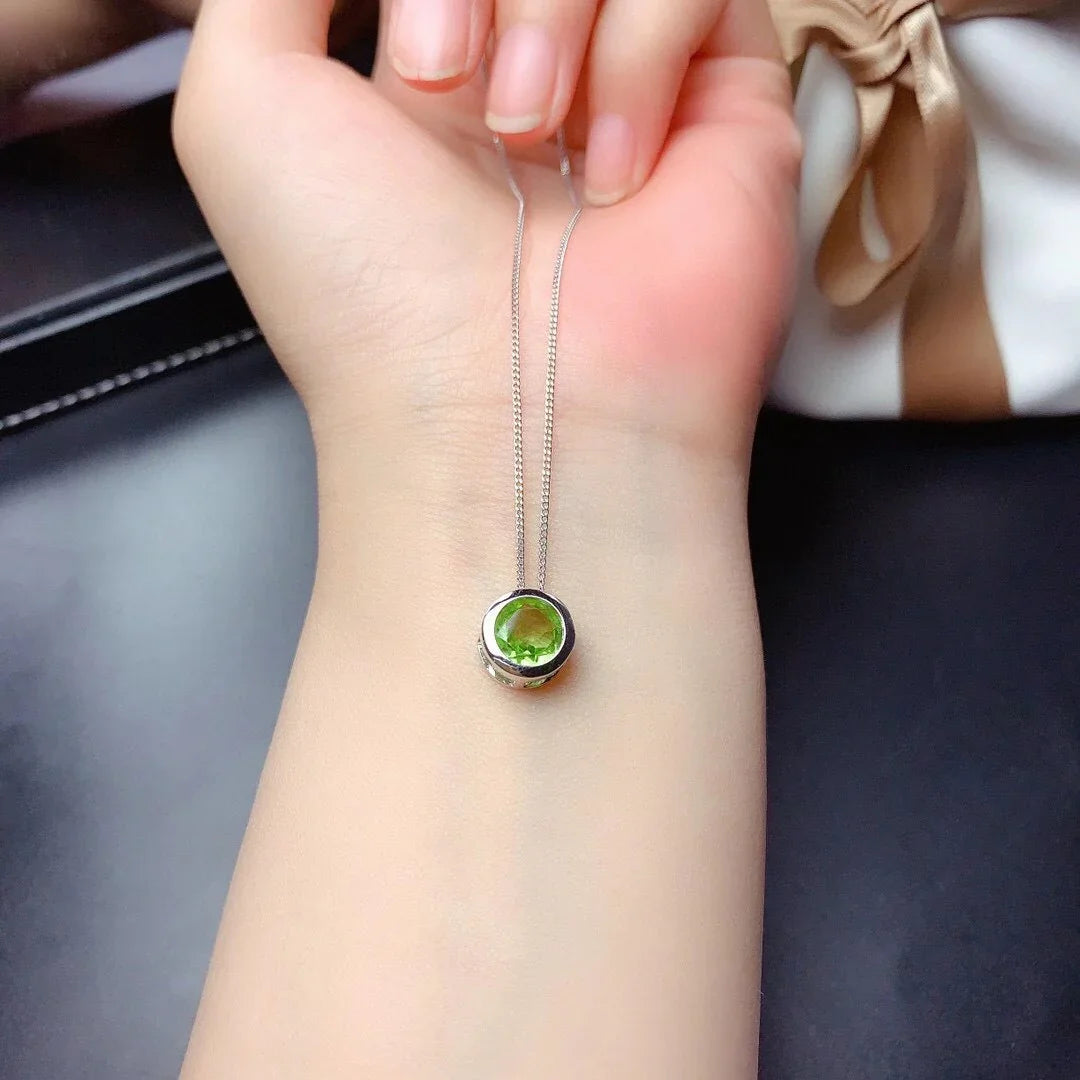 Peridot Solitaire Necklace - August BirthStone, Sterling Finish 6mm