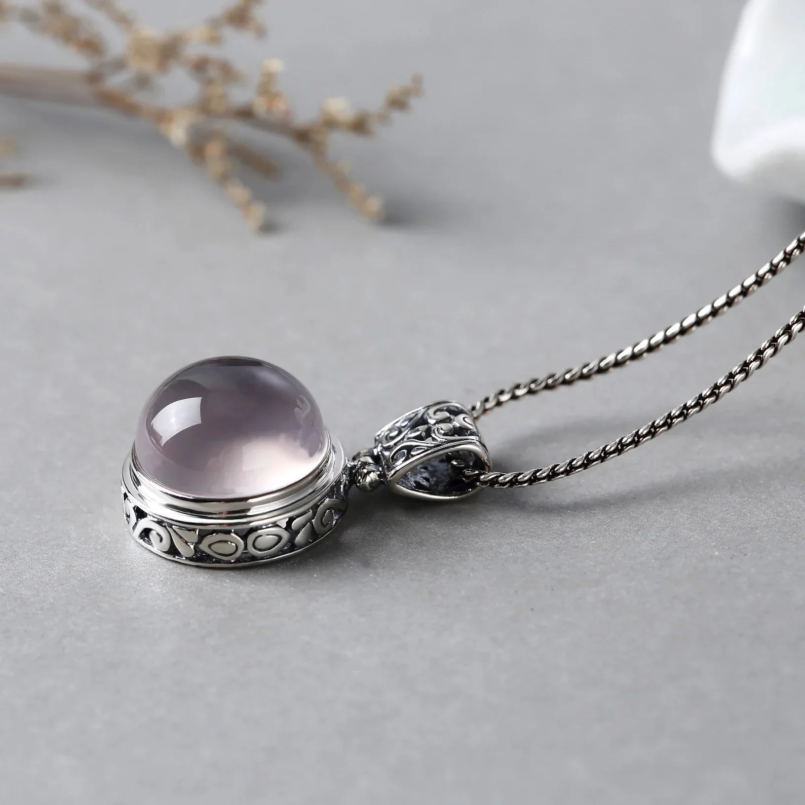 925 Rose Quartz Round Pendant - Sterling Silver - Y.S Alley