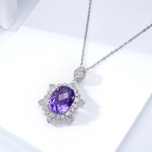 925 Amethyst Halo Pendant Necklace | Sterling Silver - Y.S Alley