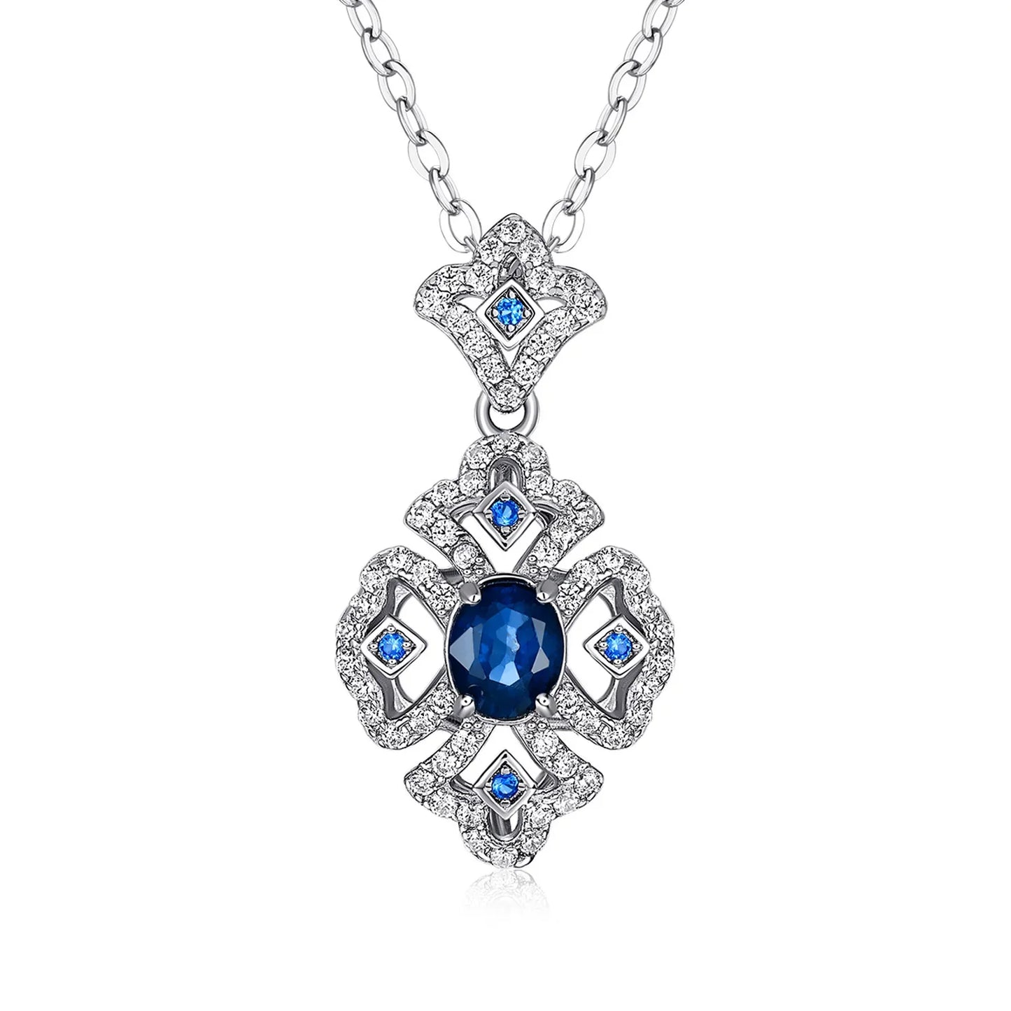 Retro Geometric Sapphire Pendant S925 Sterling Silver - Y.S Alley