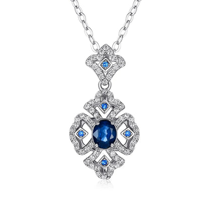 Retro Geometric Sapphire Pendant S925 Sterling Silver - Y.S Alley