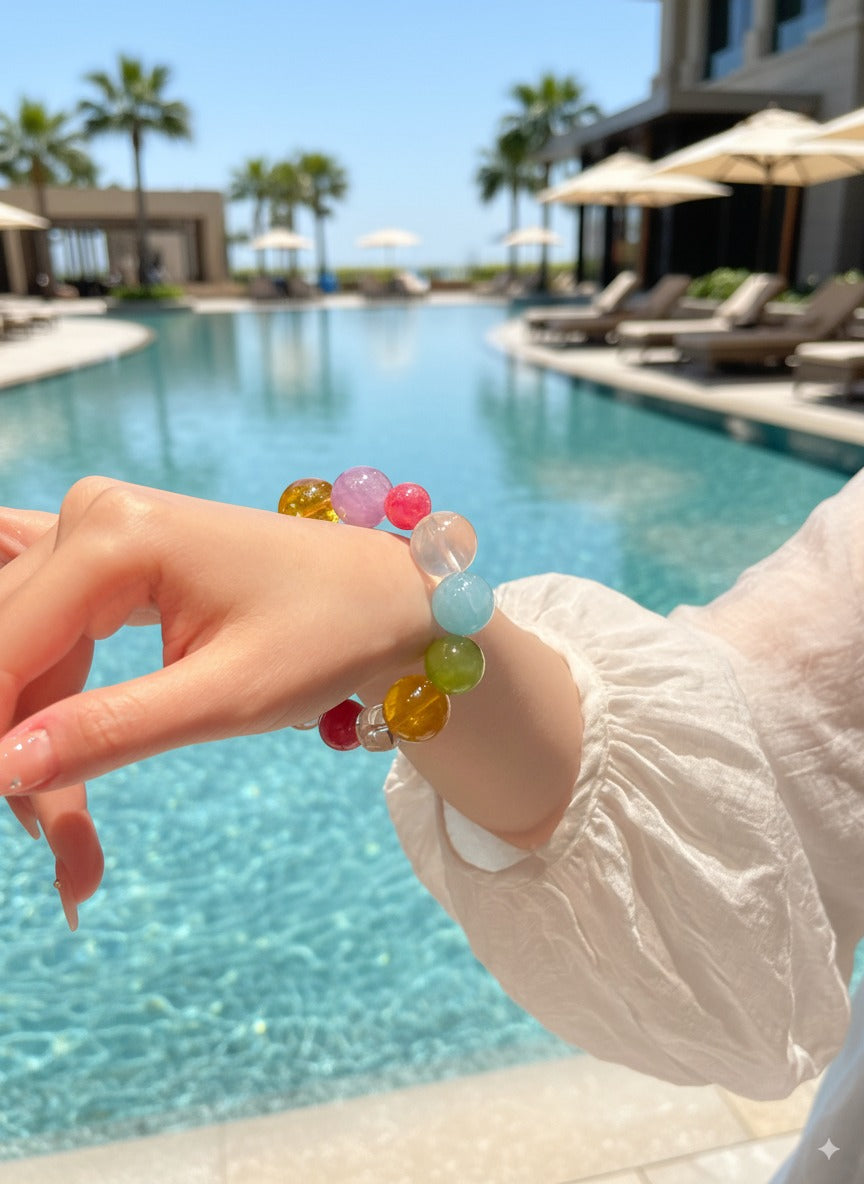 🍭 Natural Stone “Lollipop” Bracelet – Colorful Healing Crystal Beads