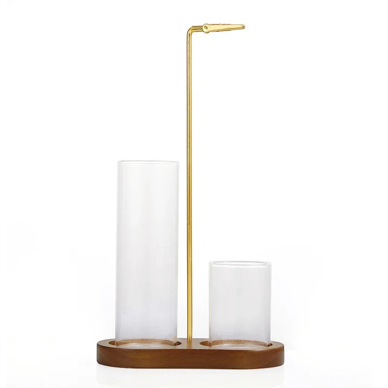 Infinity Wood-Glass Incense Station — Vertical Brass Holder with Storage Tube (15 cm) - Y.S Alley