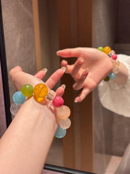🍭 Natural Stone “Lollipop” Bracelet – Colorful Healing Crystal Beads