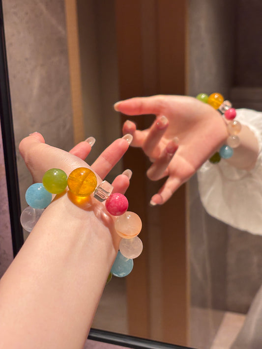 🍭 Natural Stone “Lollipop” Bracelet – Colorful Healing Crystal Beads