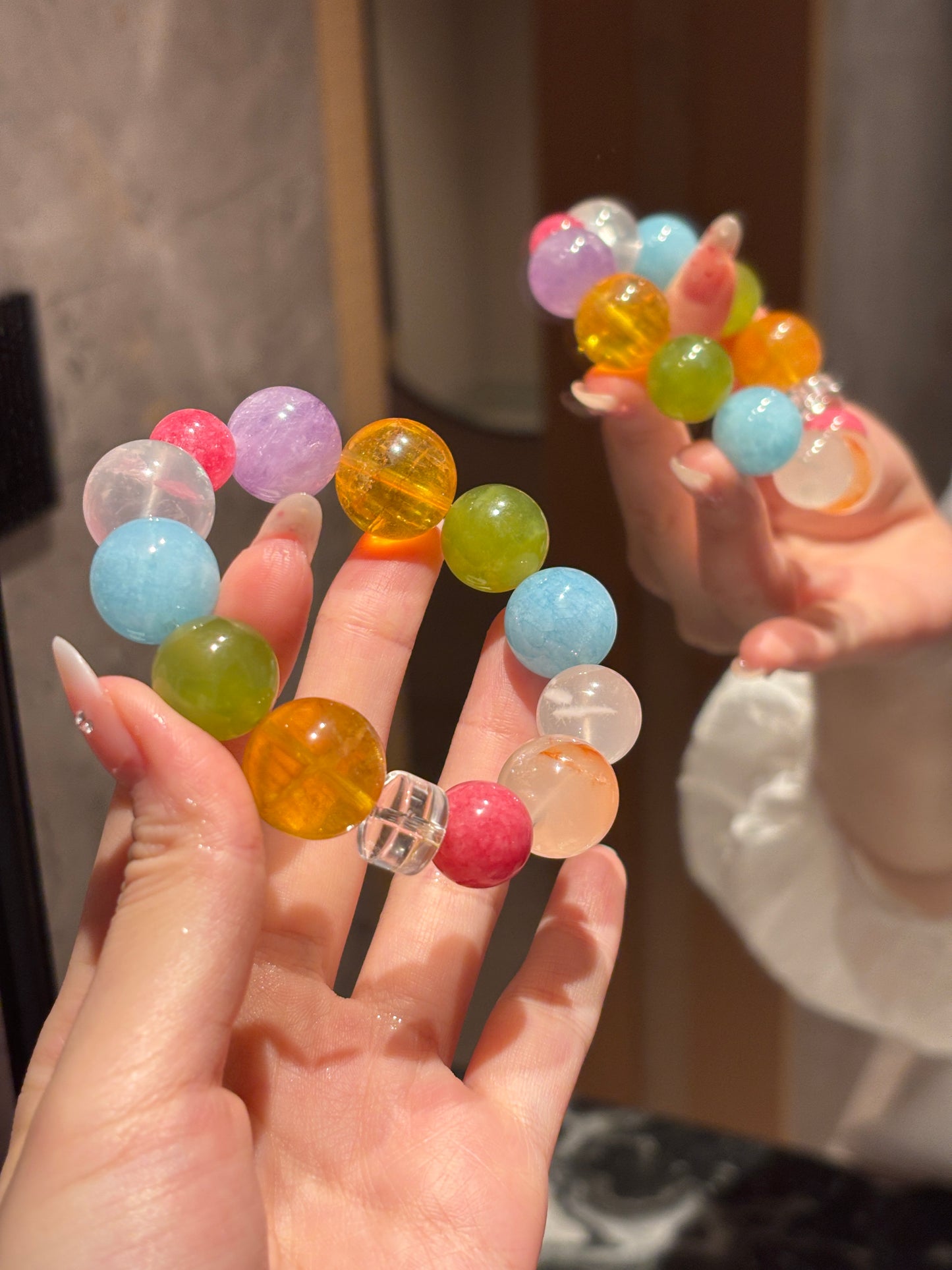 🍭 Natural Stone “Lollipop” Bracelet – Colorful Healing Crystal Beads