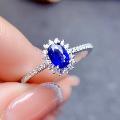Blue Sapphire Halo Ring S925 Sterling Silver 4×6 mm - Y.S Alley