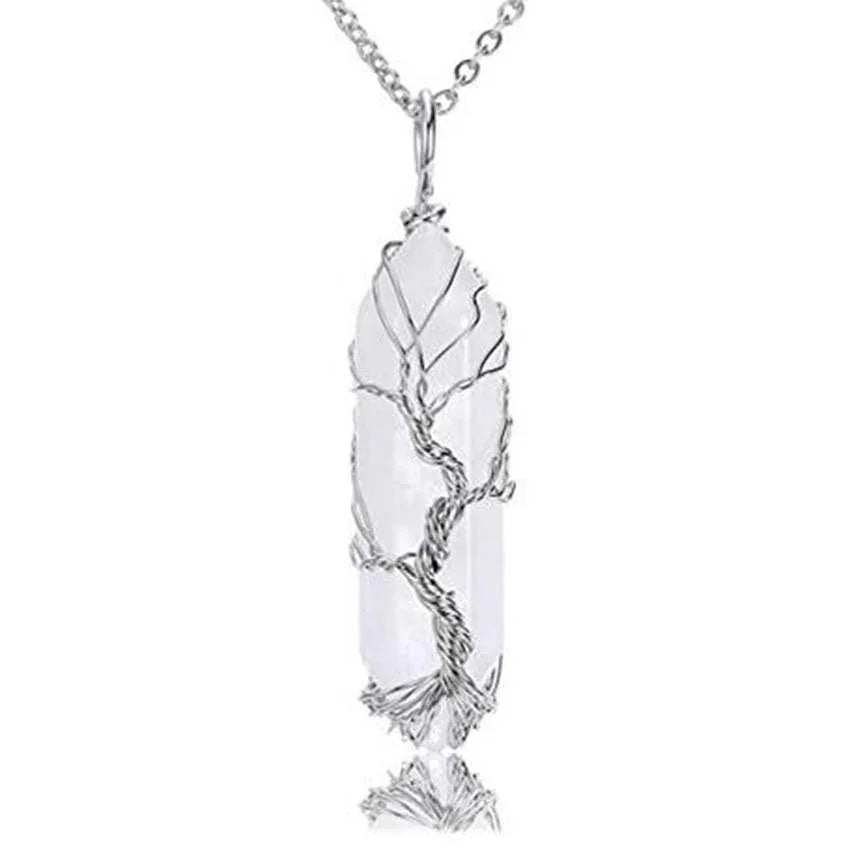 TreeWeave Crystal Pendant — Wire-Wrapped Gem Point (50 × 12 mm) - Y.S Alley