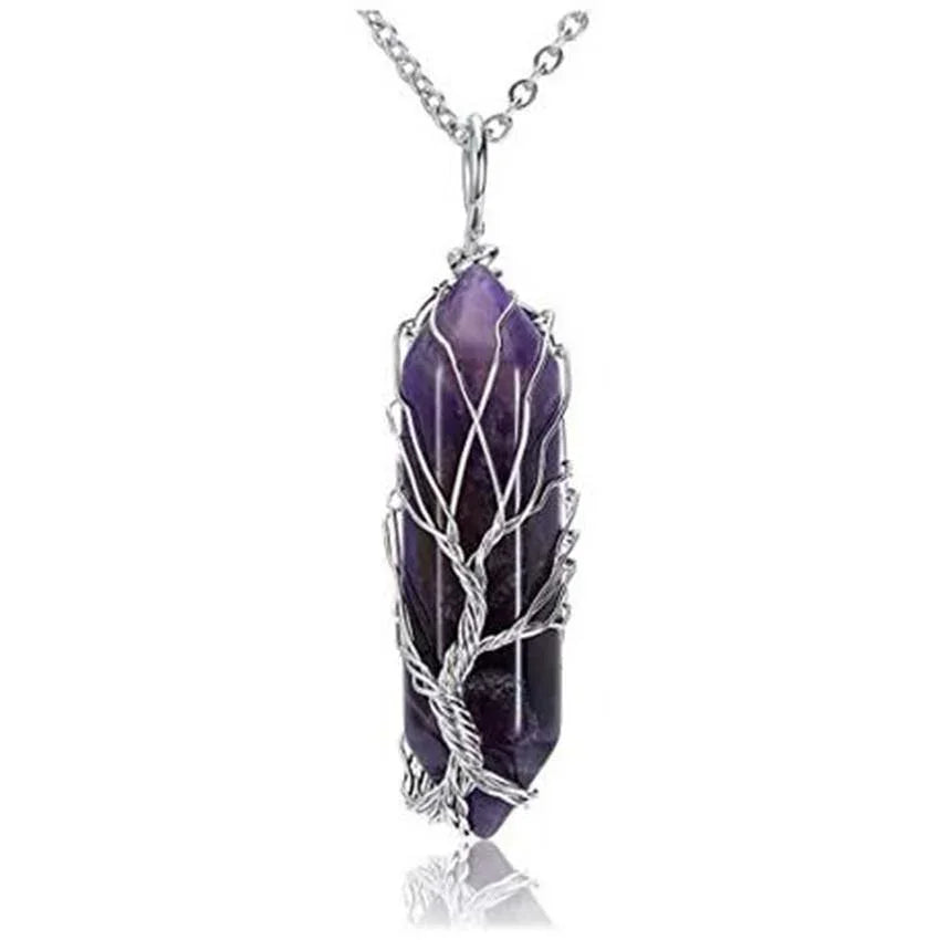 TreeWeave Crystal Pendant — Wire-Wrapped Gem Point (50 × 12 mm) - Y.S Alley