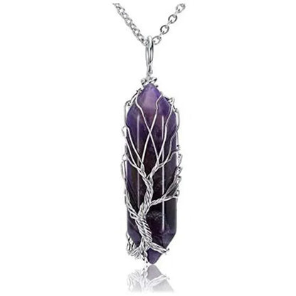 TreeWeave Crystal Pendant — Wire-Wrapped Gem Point (50 × 12 mm) - Y.S Alley