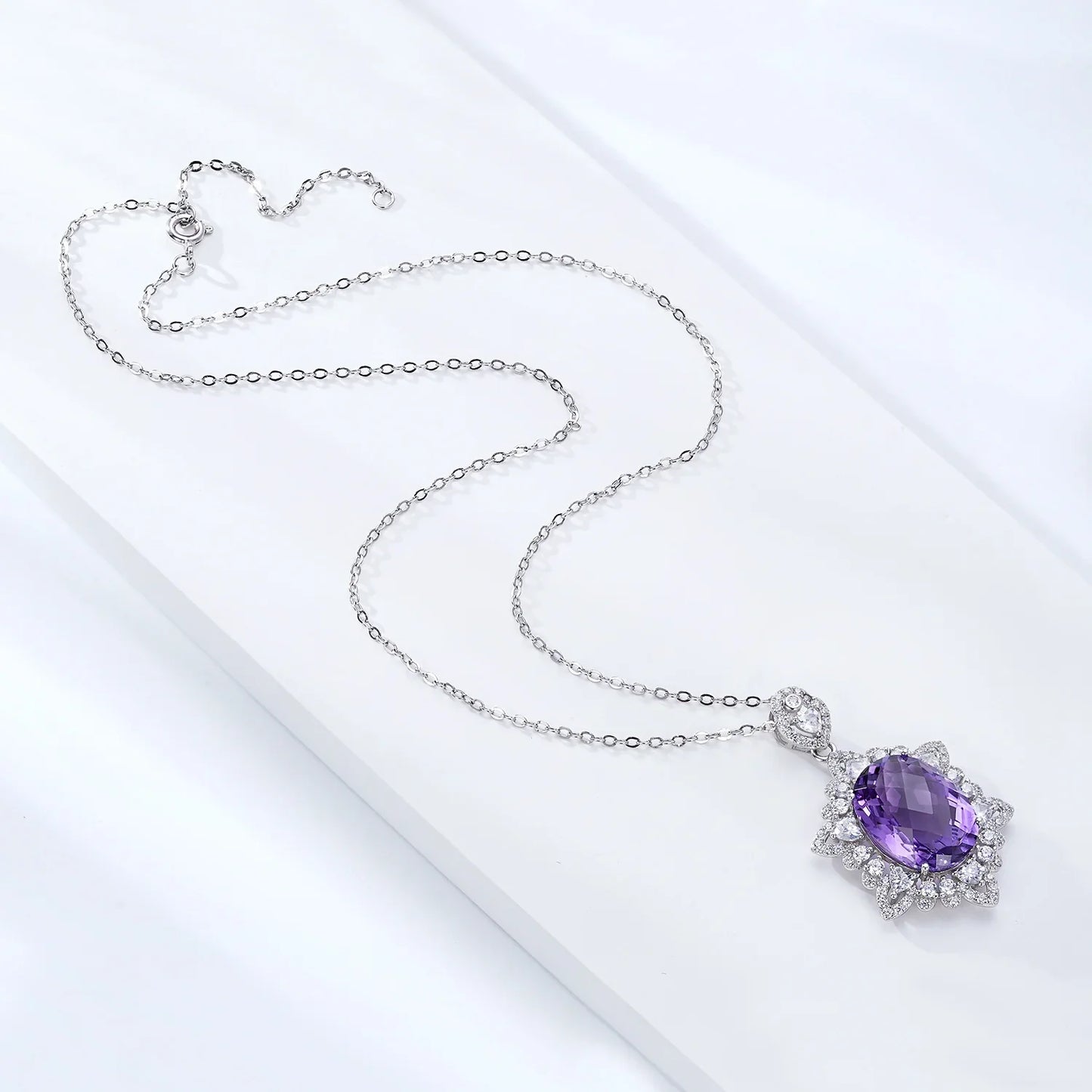 925 Amethyst Halo Pendant Necklace | Sterling Silver - Y.S Alley