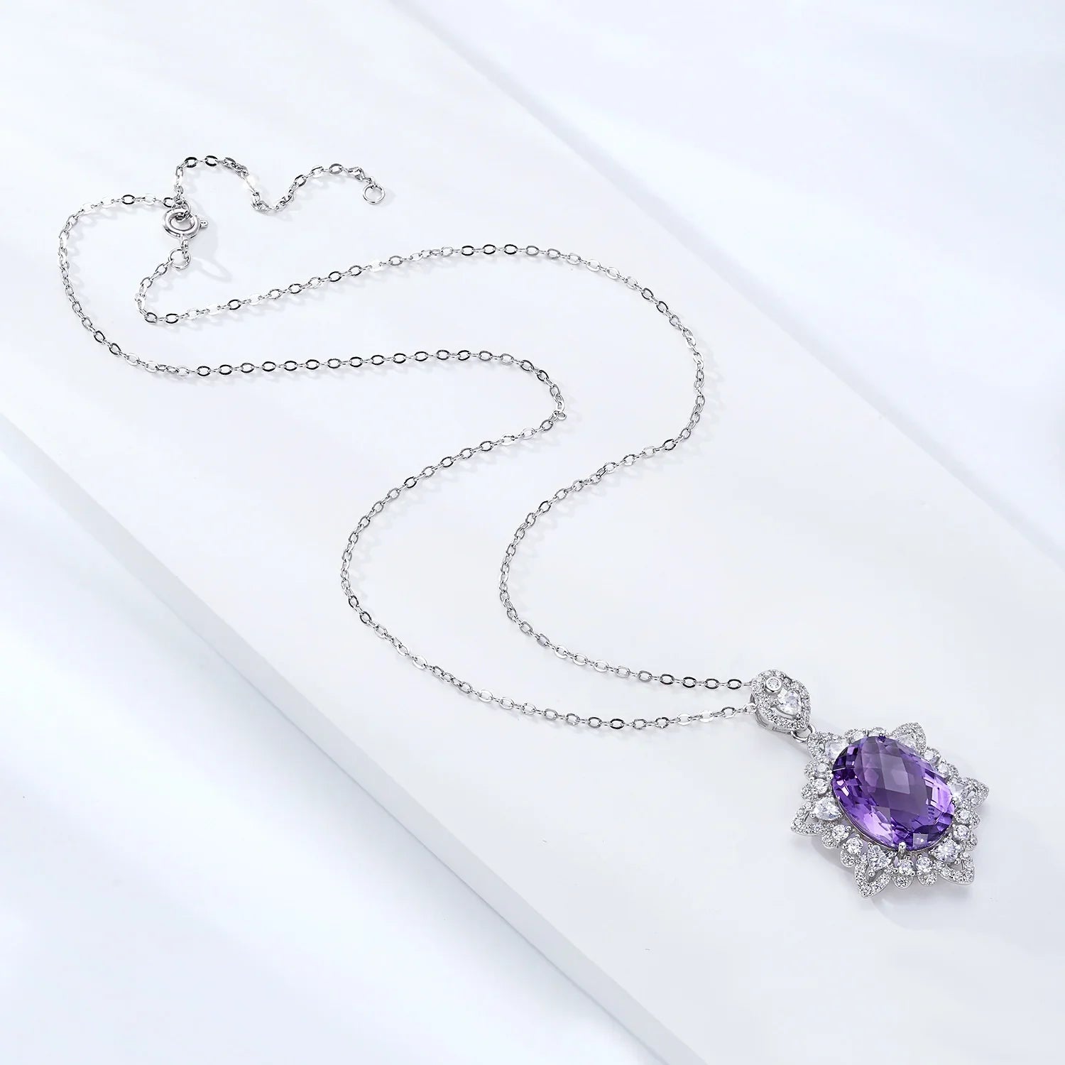 925 Amethyst Halo Pendant Necklace | Sterling Silver - Y.S Alley