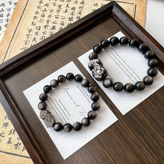 Black Grounding Gemstones Bracelet - Choose Shungite, Obsidian and Tiger's Eye