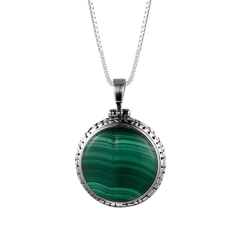 Malachite Round Pendant - 925 Sterling Silver - Y.S Alley