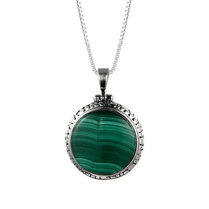 Malachite Round Pendant - 925 Sterling Silver - Y.S Alley