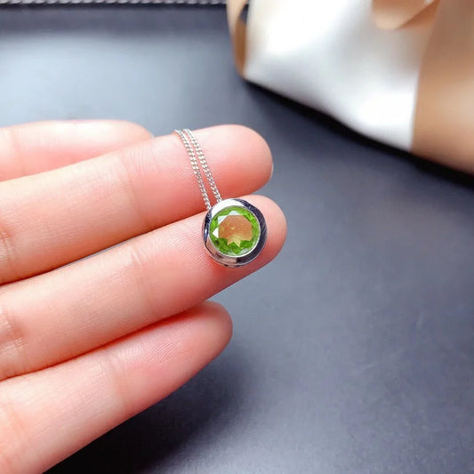Peridot Solitaire Necklace - August BirthStone, Sterling Finish 6mm