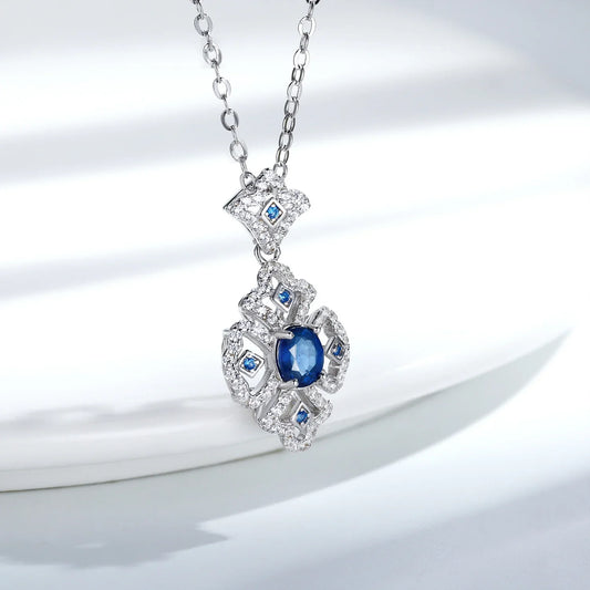 Retro Geometric Sapphire Pendant S925 Sterling Silver - Y.S Alley