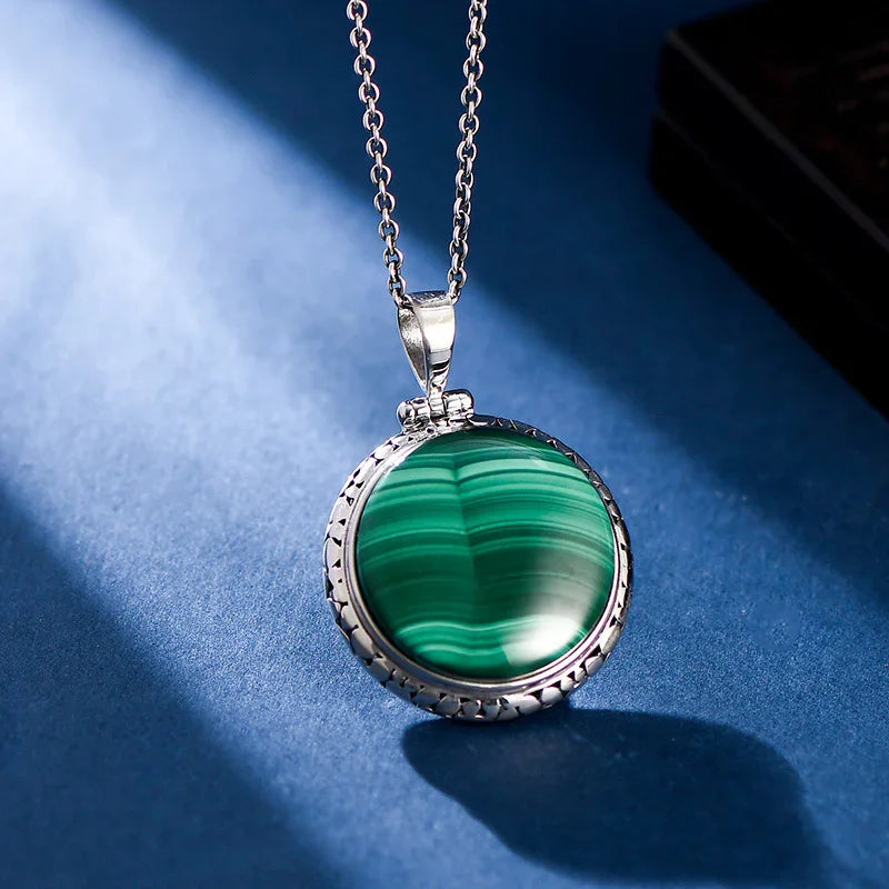 Malachite Round Pendant - 925 Sterling Silver - Y.S Alley