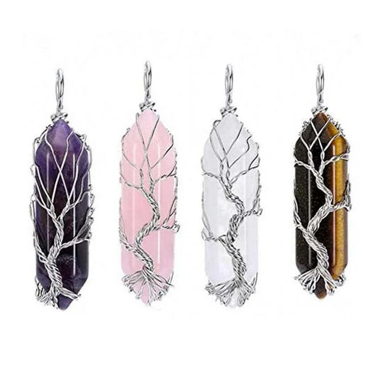 TreeWeave Crystal Pendant — Wire-Wrapped Gem Point (50 × 12 mm) - Y.S Alley