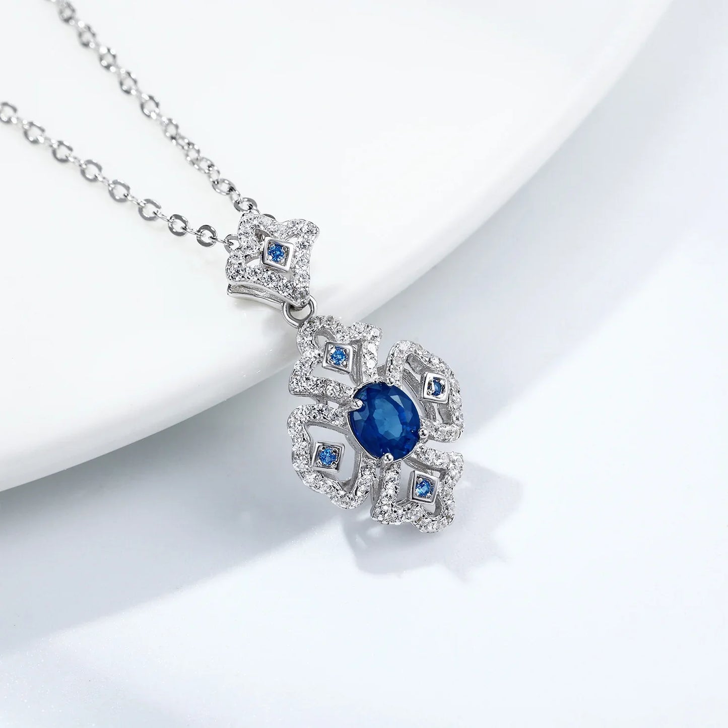 Retro Geometric Sapphire Pendant S925 Sterling Silver - Y.S Alley