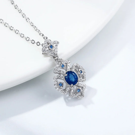 Retro Geometric Sapphire Pendant S925 Sterling Silver - Y.S Alley