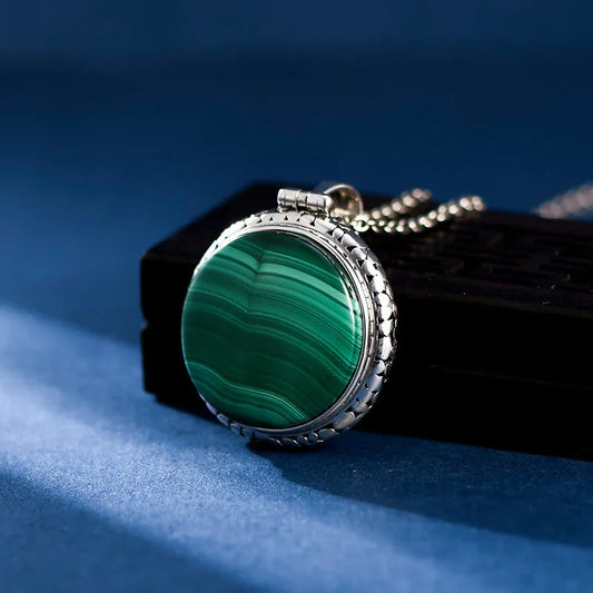 Malachite Round Pendant - 925 Sterling Silver - Y.S Alley