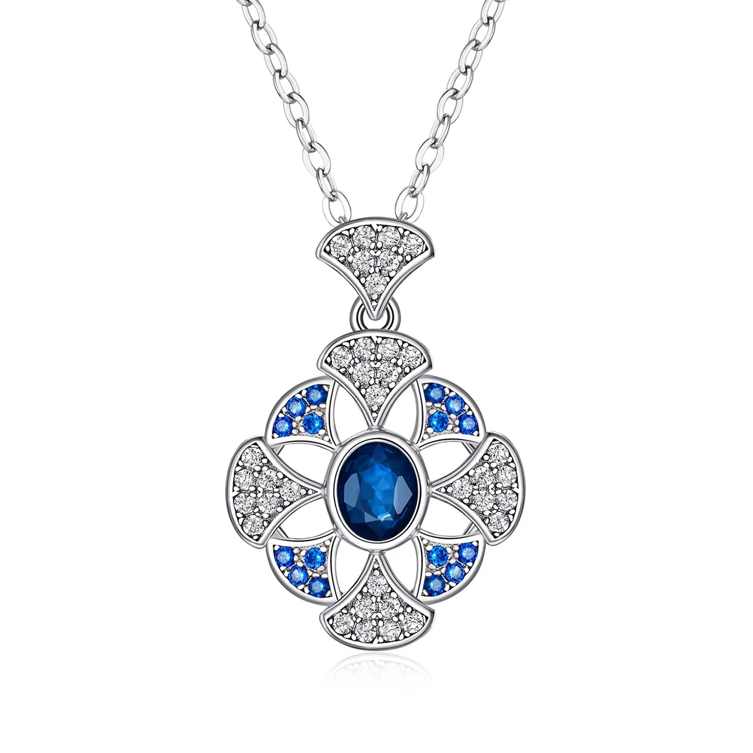Ginkgo Leaf Blue Sapphire Pendant S925 Sterling Silver - Y.S Alley