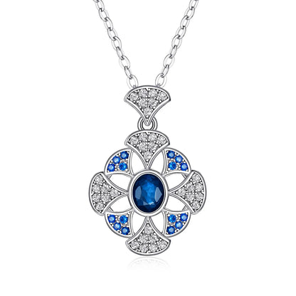 Ginkgo Leaf Blue Sapphire Pendant S925 Sterling Silver - Y.S Alley
