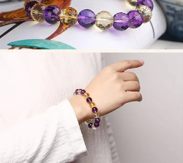 ✨ 128-Facet Crystal Bracelet – Amethyst, Ametrine & Citrine