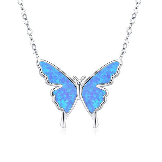 925 Sterling Silver Opal Butterfly Necklace - Y.S Alley