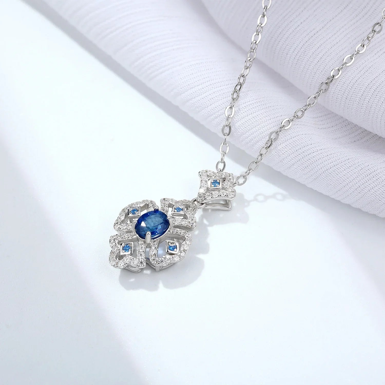 Retro Geometric Sapphire Pendant S925 Sterling Silver - Y.S Alley