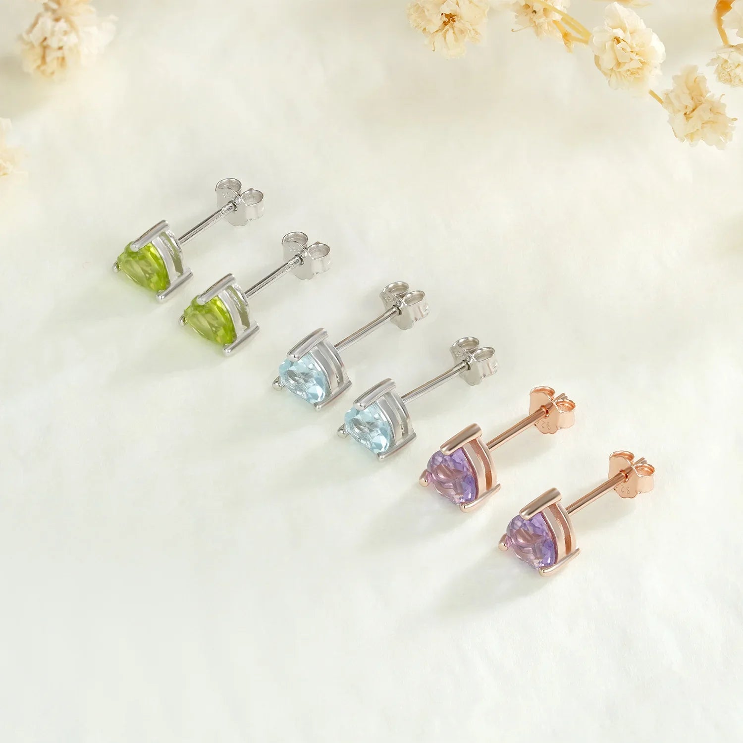 Petite Gemstone Stud Earrings 925 Sterling Silver - Y.S Alley