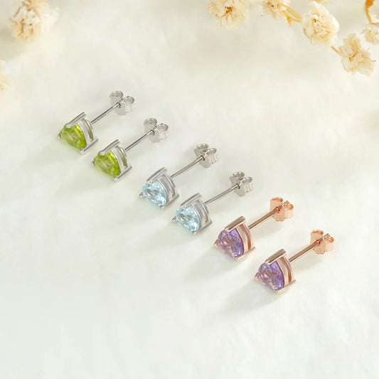Petite Gemstone Stud Earrings 925 Sterling Silver - Y.S Alley