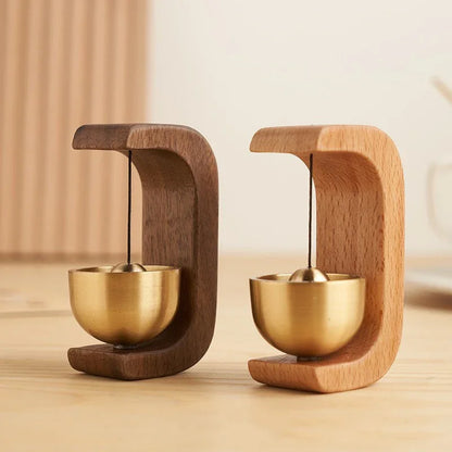 Minimalist Wood-Brass Door Bell — 6 Sculptural Shapes, Beech or Walnut - Y.S Alley