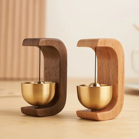 Minimalist Wood-Brass Door Bell — 6 Sculptural Shapes, Beech or Walnut - Y.S Alley