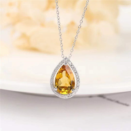 ☀️ S925 Natural Citrine Jewelry Set – Pendant Necklace & Ring
