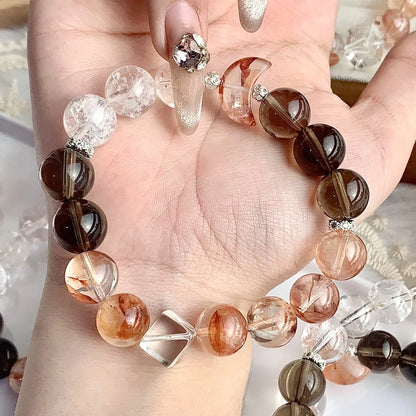 Equinox Aura Crystal Bracelet — Strawberry, Smoky & Clear Quartz Blend - Y.S Alley