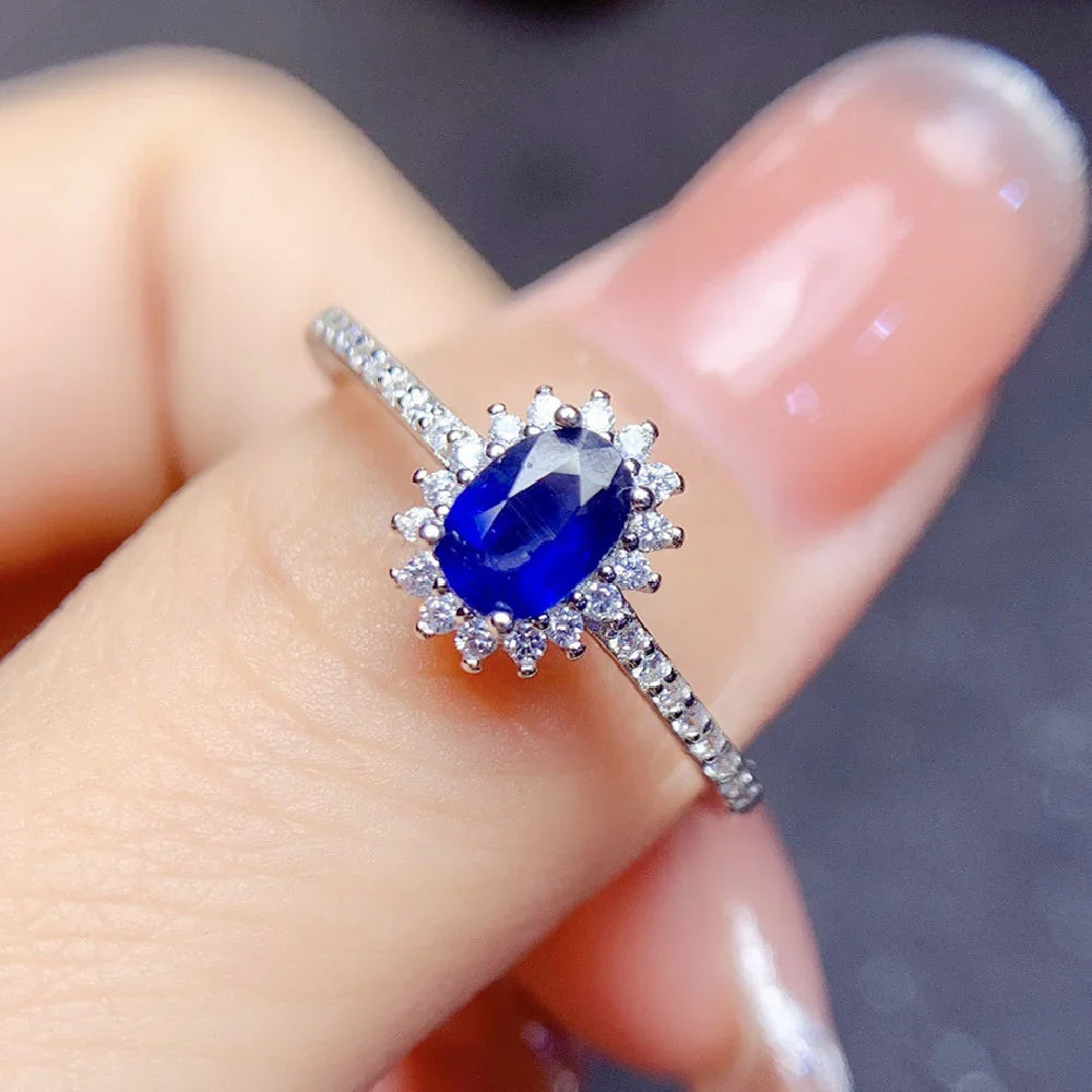 Blue Sapphire Halo Ring S925 Sterling Silver 4×6 mm - Y.S Alley