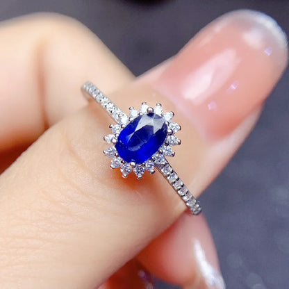 Blue Sapphire Halo Ring S925 Sterling Silver 4×6 mm - Y.S Alley