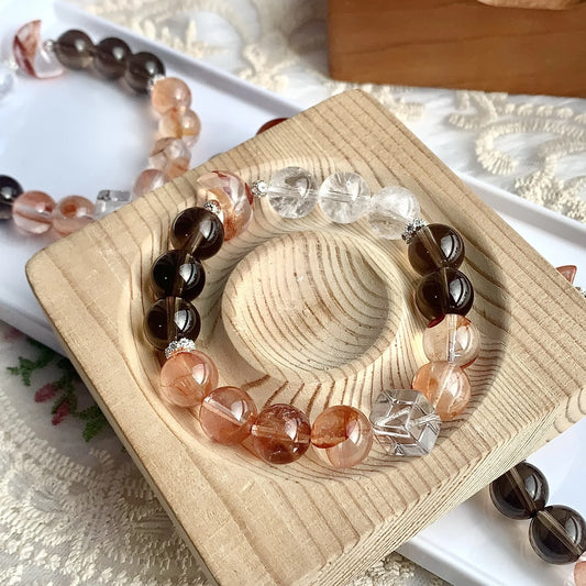Equinox Aura Crystal Bracelet — Strawberry, Smoky & Clear Quartz Blend - Y.S Alley