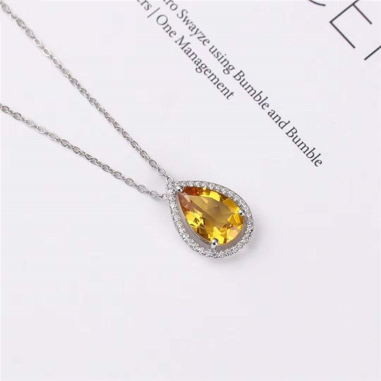 ☀️ S925 Natural Citrine Jewelry Set – Pendant Necklace & Ring